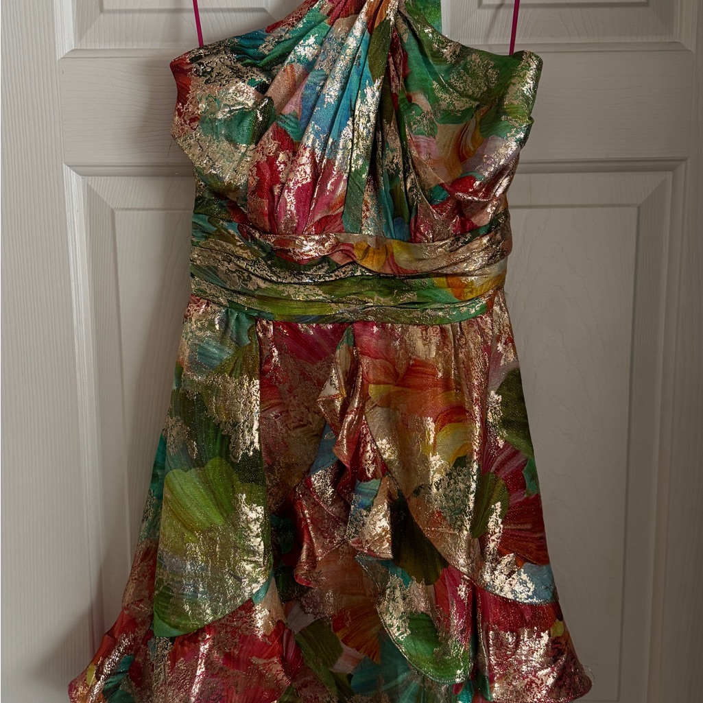Ramy Brooke Reuben Printed Metallic Halterneck Minidress